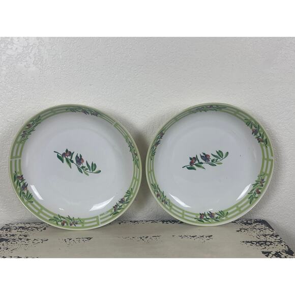 Set of 2 Large Ceramic Serving Bowls Green Floral Pattern - Picture 1 of 8